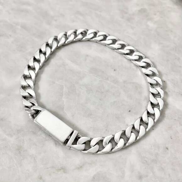 GUCCI Logo Link Chain Bracelet 8.2" Silver 925 Auth w/Box #46318 - Picture 1 of 4